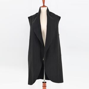 Halogen Women Black Fleece Casual Open Front Seamless Oversize Vest One Size